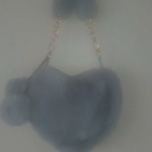 Faux fur heart shaped purseheadband with heart wat